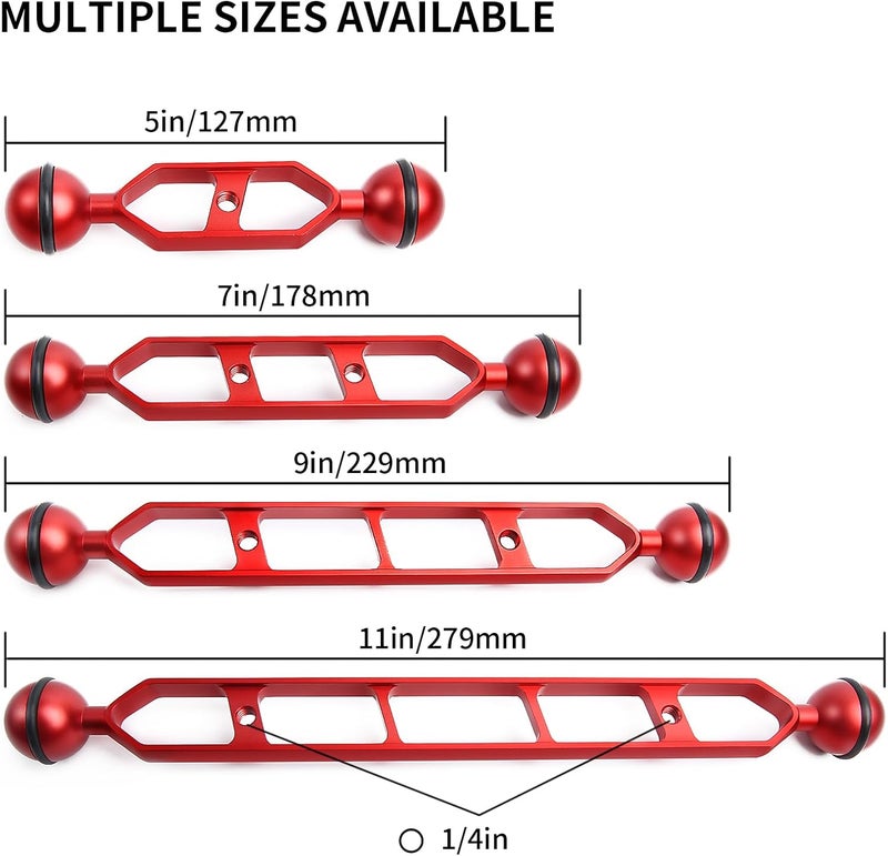 LetonPower Red 7" Underwater Aluminum Alloy Extension Arm (2-Pack) - Dual Ball System with 1" Head Connector, Waterproof & Rustproof for Diving Camera Tray/Strobe/Video Light, Scuba Photography Gear - Image 3